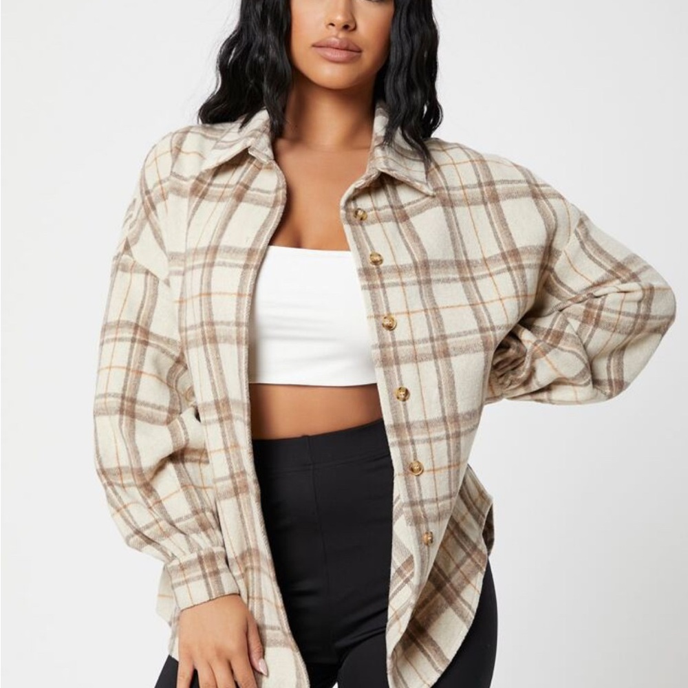 Cream and Brown Flannel Shirt